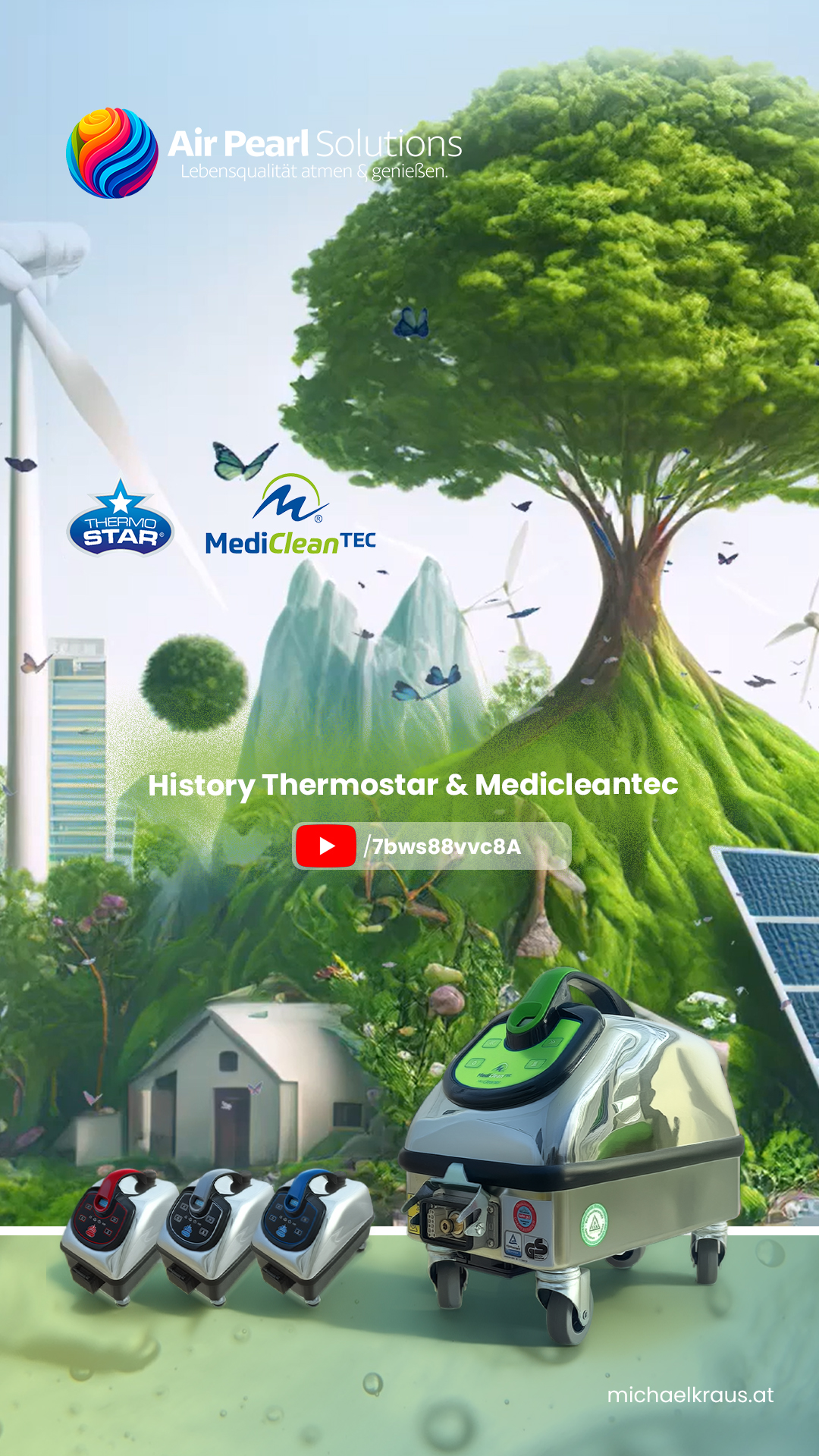 Trockendampfsystem ohne Chemie Einsatz - reinigen Sie umweltschonend,
mühelos und schnell – nur mit Wasser. Das nachhaltige Trockendampfsystem der Marke Thermostar.